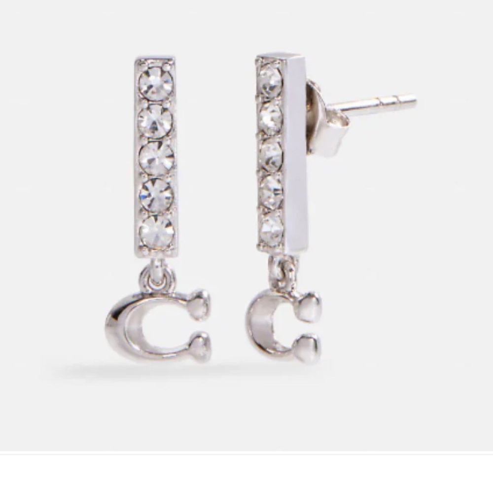 NWT Coach Silver Signature Pave stud Drop Earrings